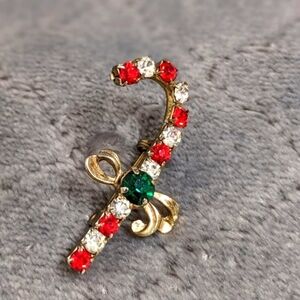 Vintage 1950's Christmas Candy Cane Rhinestone Brooche